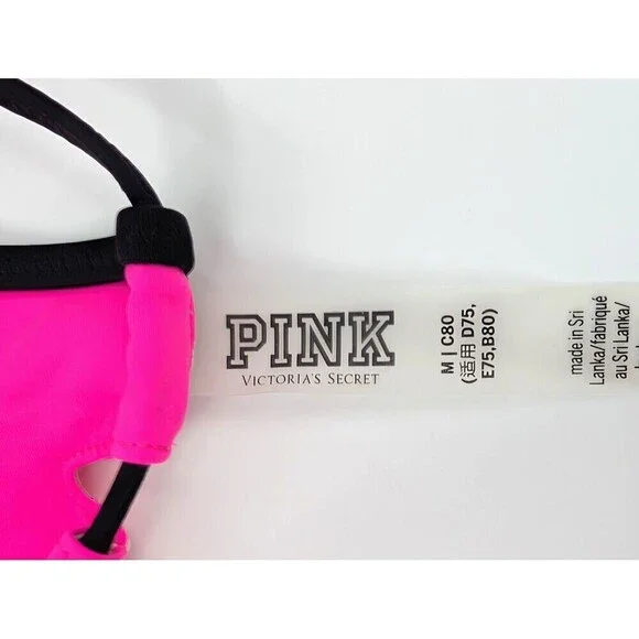 2 Victoria's Secret Pink Bikini Top Women Medium Hot Pink Strappy Swimsuit Beach - Picture 2 of 16